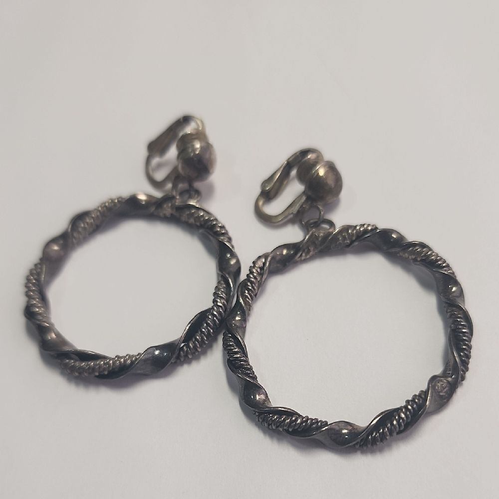 Sterling Silver Twisted Earrings 925 Vintage Clip On